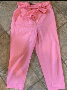 Zara Women's Pink Pants with tie belt